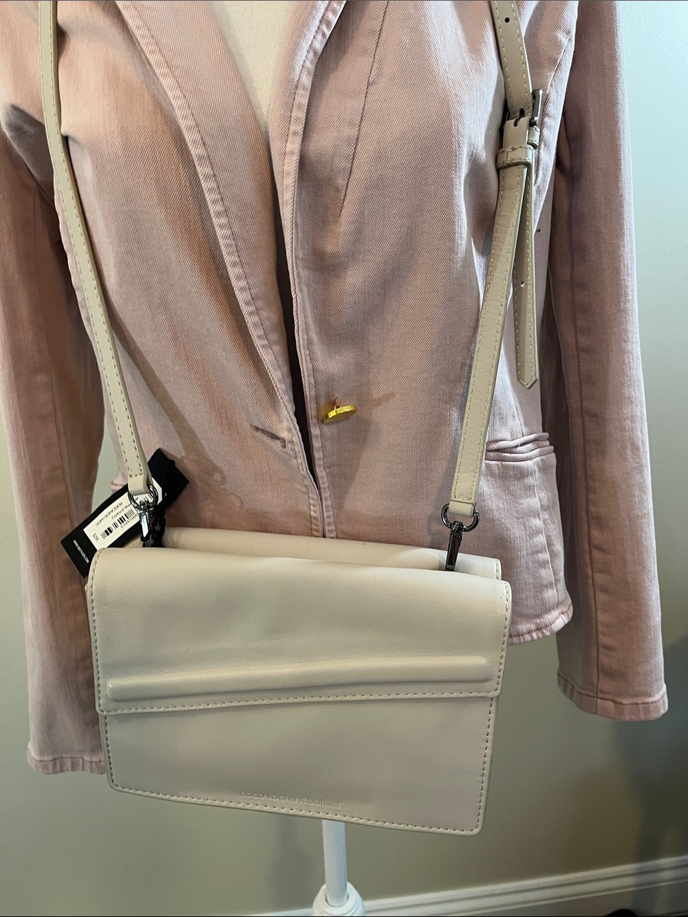 Botkier Cream Leather Crossbody with Slim Front Bar